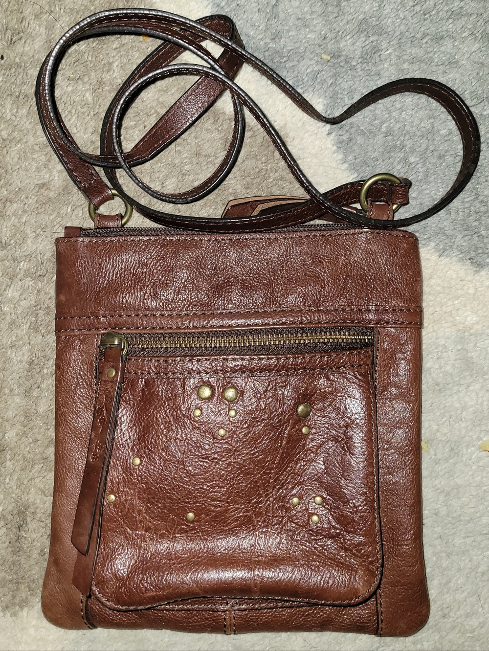 Fossil Brown Leather Studded Crossbody